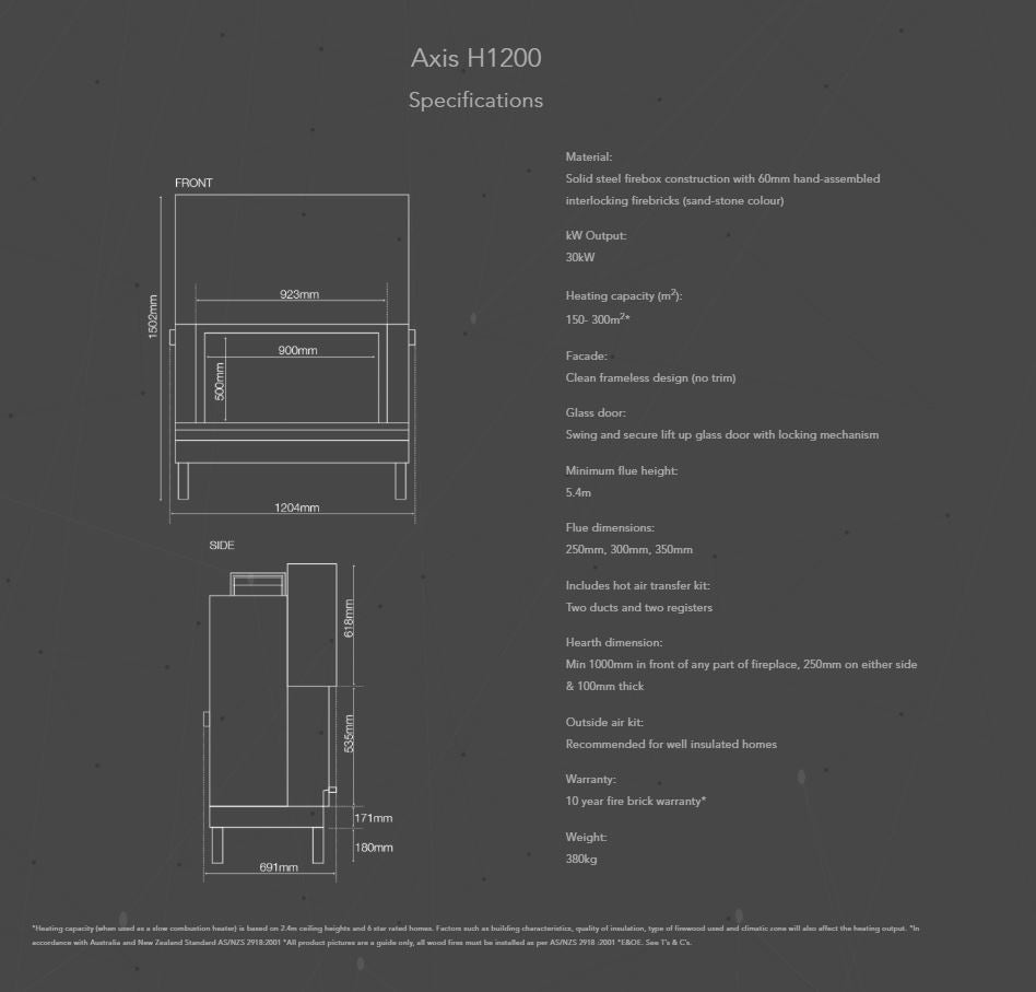 Axis H1200 Inbuilt Wood Heater