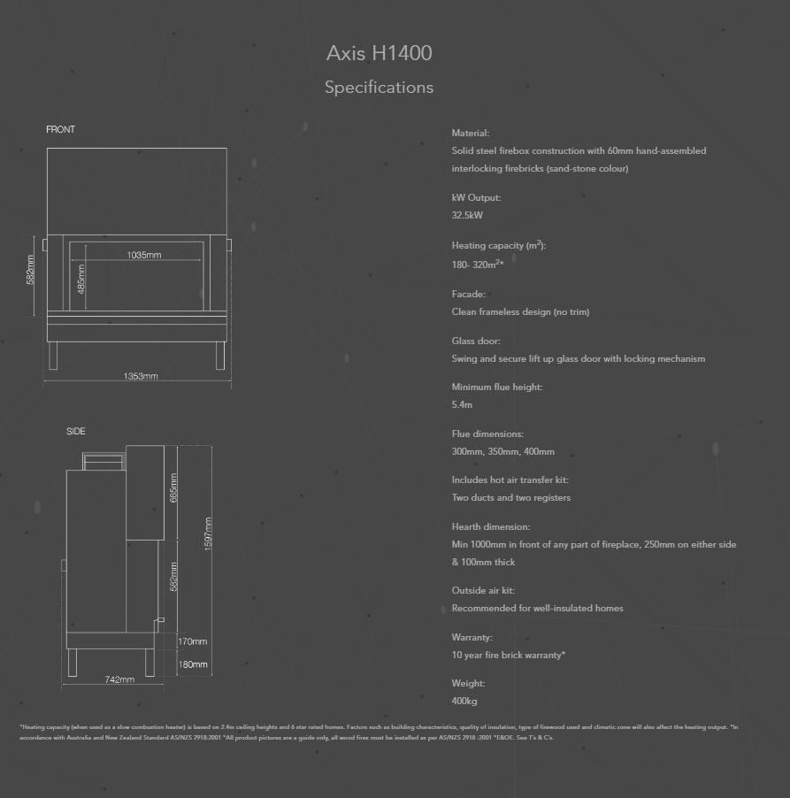 Axis H1400 Inbuilt Wood heater