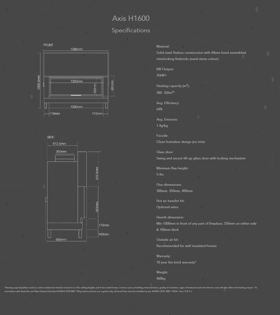 Axis H1600 Inbuild Wood Heater