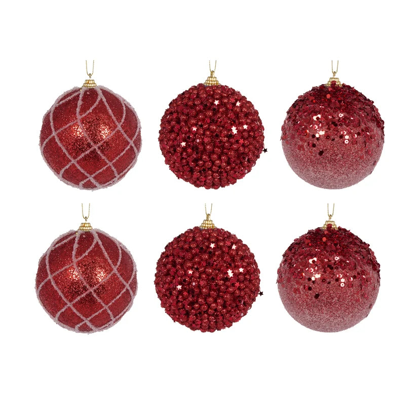 6 Pack Red Shatterproof Baubles