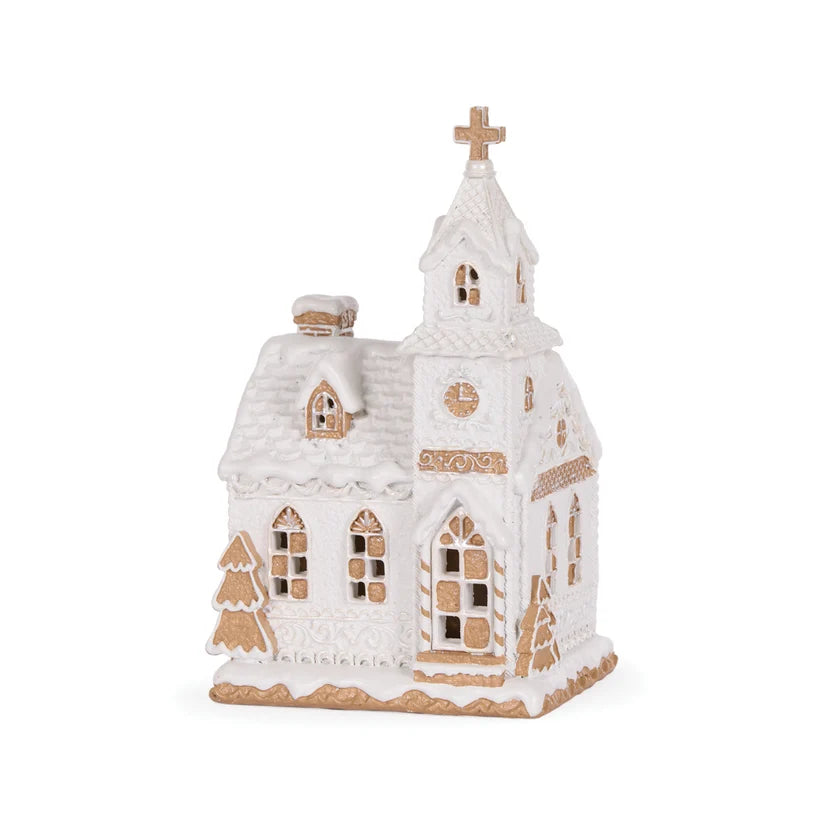 LED White Gingerbread Chapel