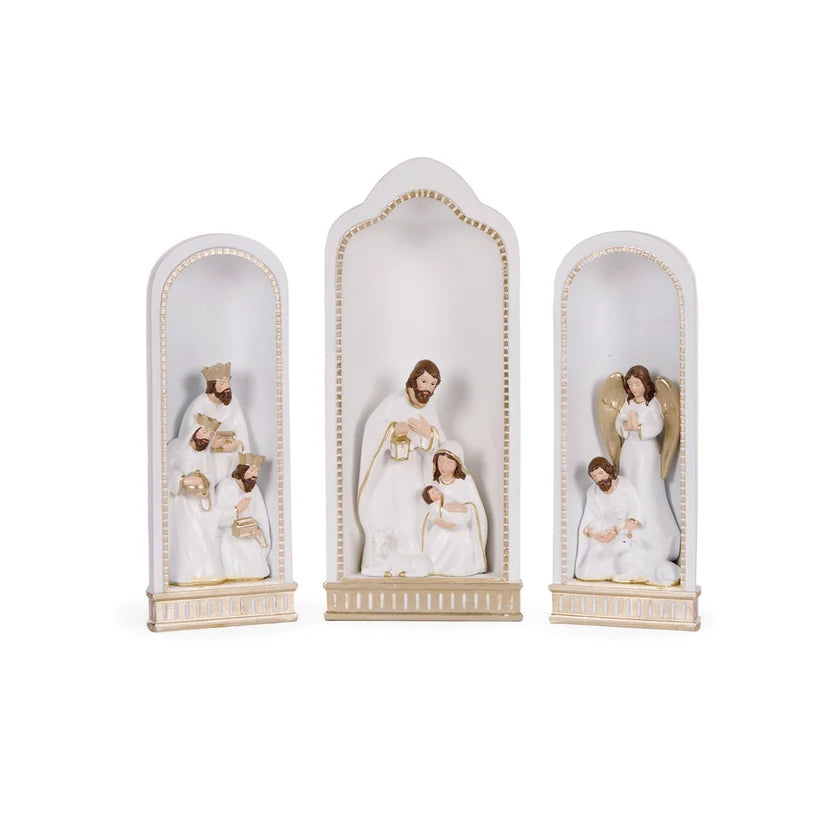 3 Piece White & Gold Nativity