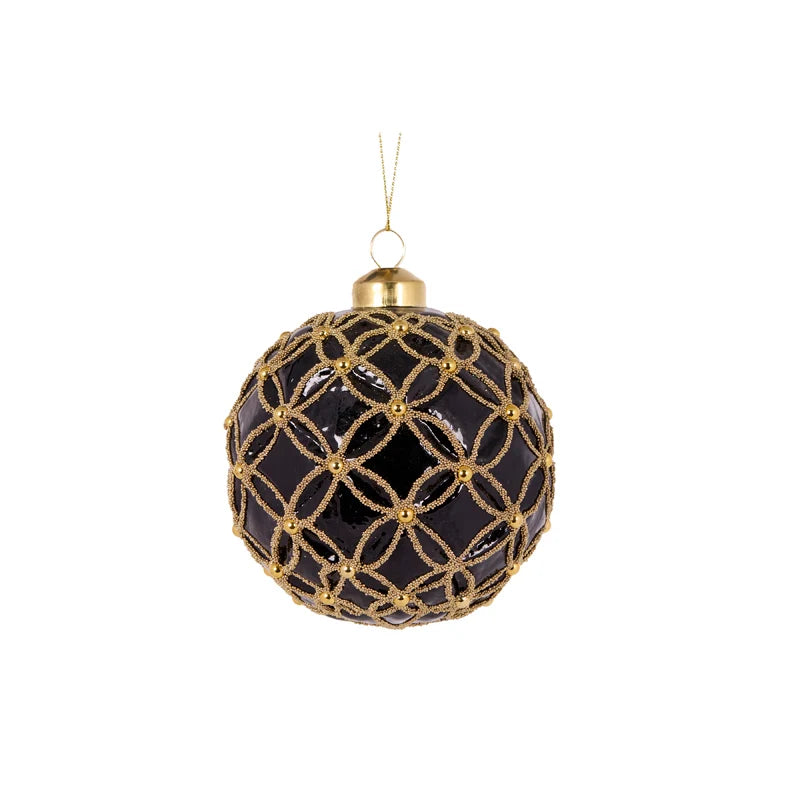 Black & Gold Quilted Pearl Bauble