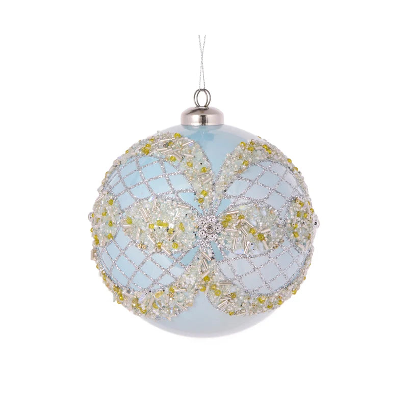 12cm Pearl Light Blue Ornate Bauble