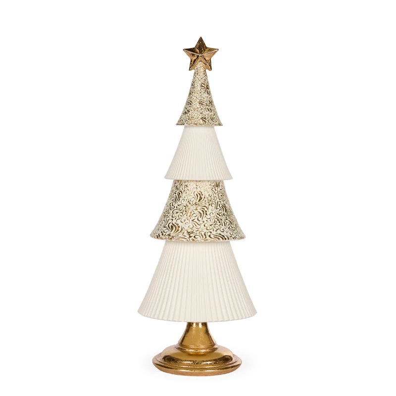 41cm White & Gold Layered Tree