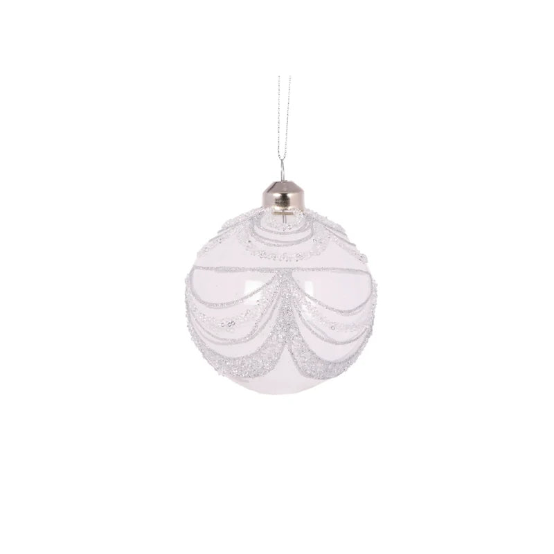 Silver Scalloped Glittered Round Bauble
