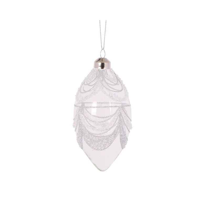 Silver Scalloped Glittered Drop Bauble