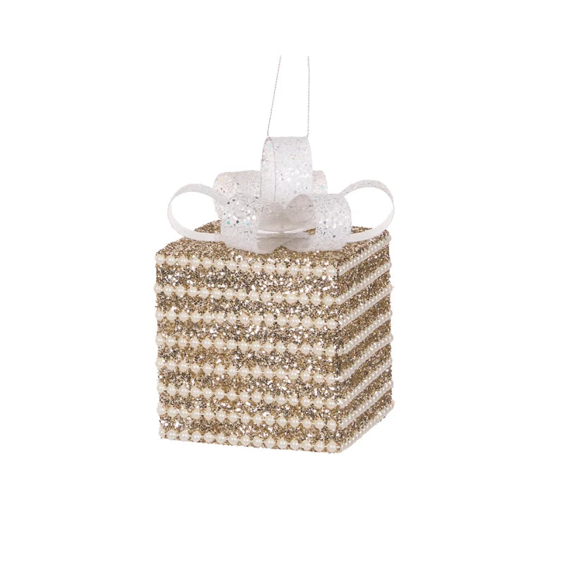10cm Champagne & Pearl Glittered Gift Box