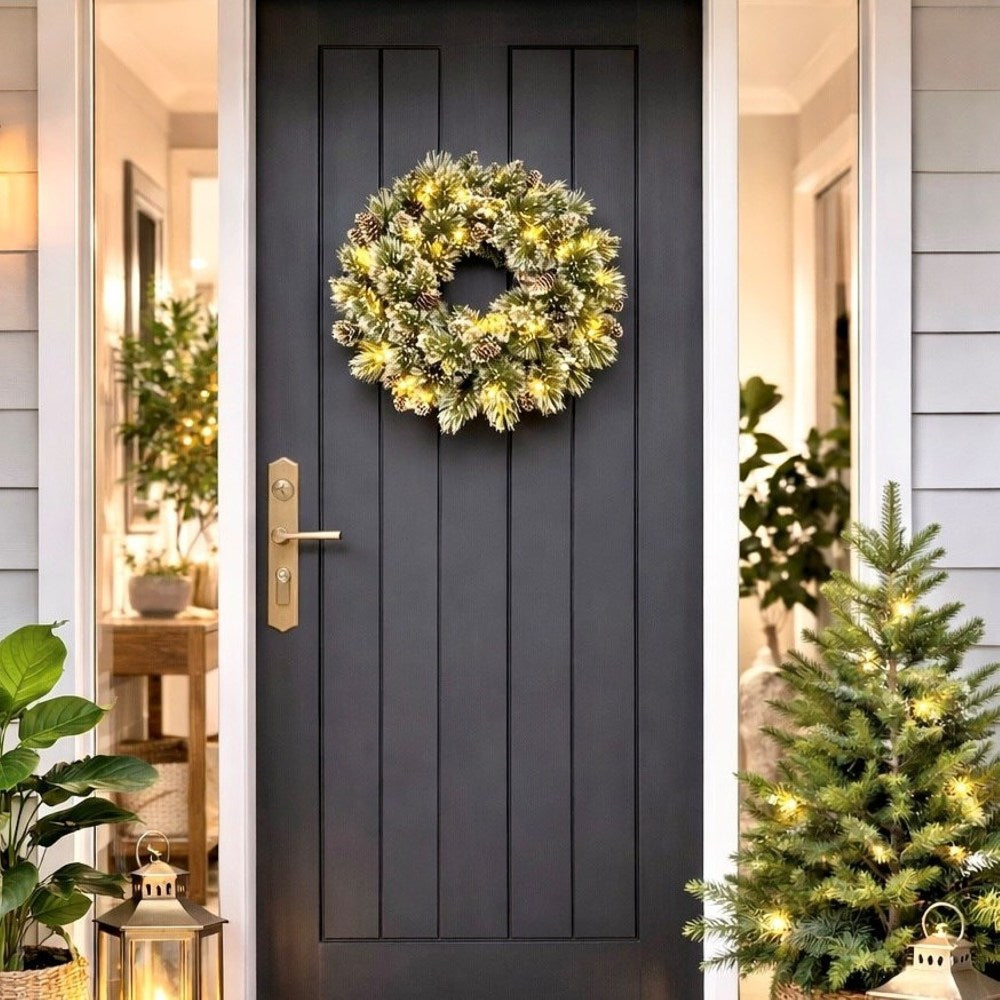 Swish Christmas Wreath wLights Cashmere