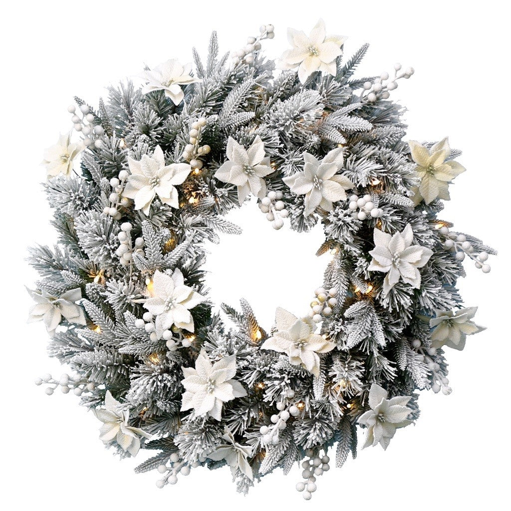Frosted Colonial Wreath With Lights