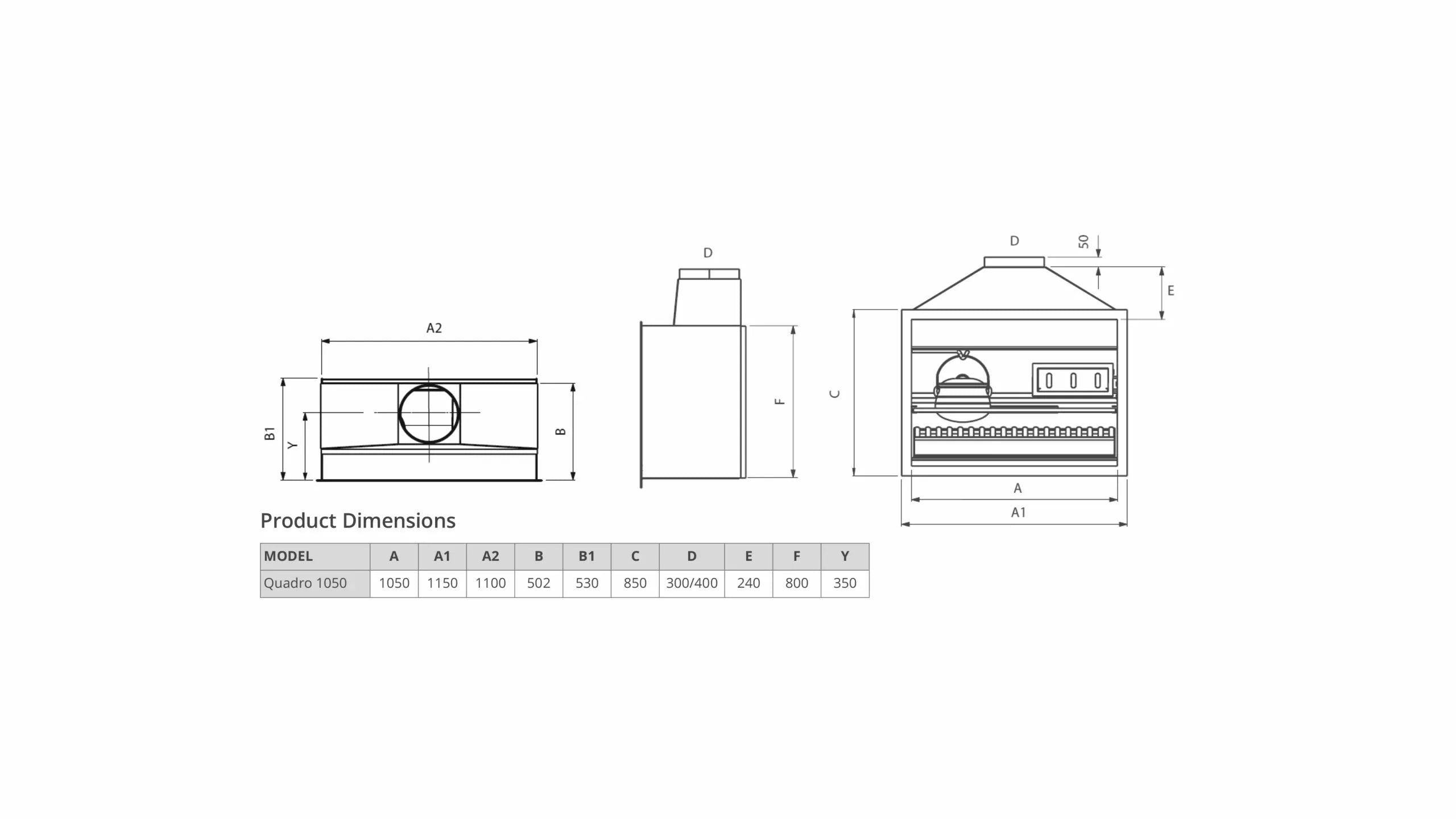 Jetmaster Quadro 1050 Built-in Wood Fired BBQ and Fire Place