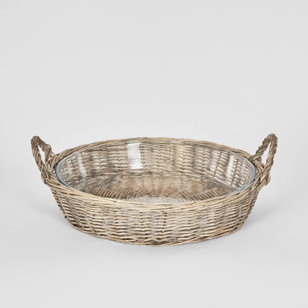Round Basket with Glass Dish