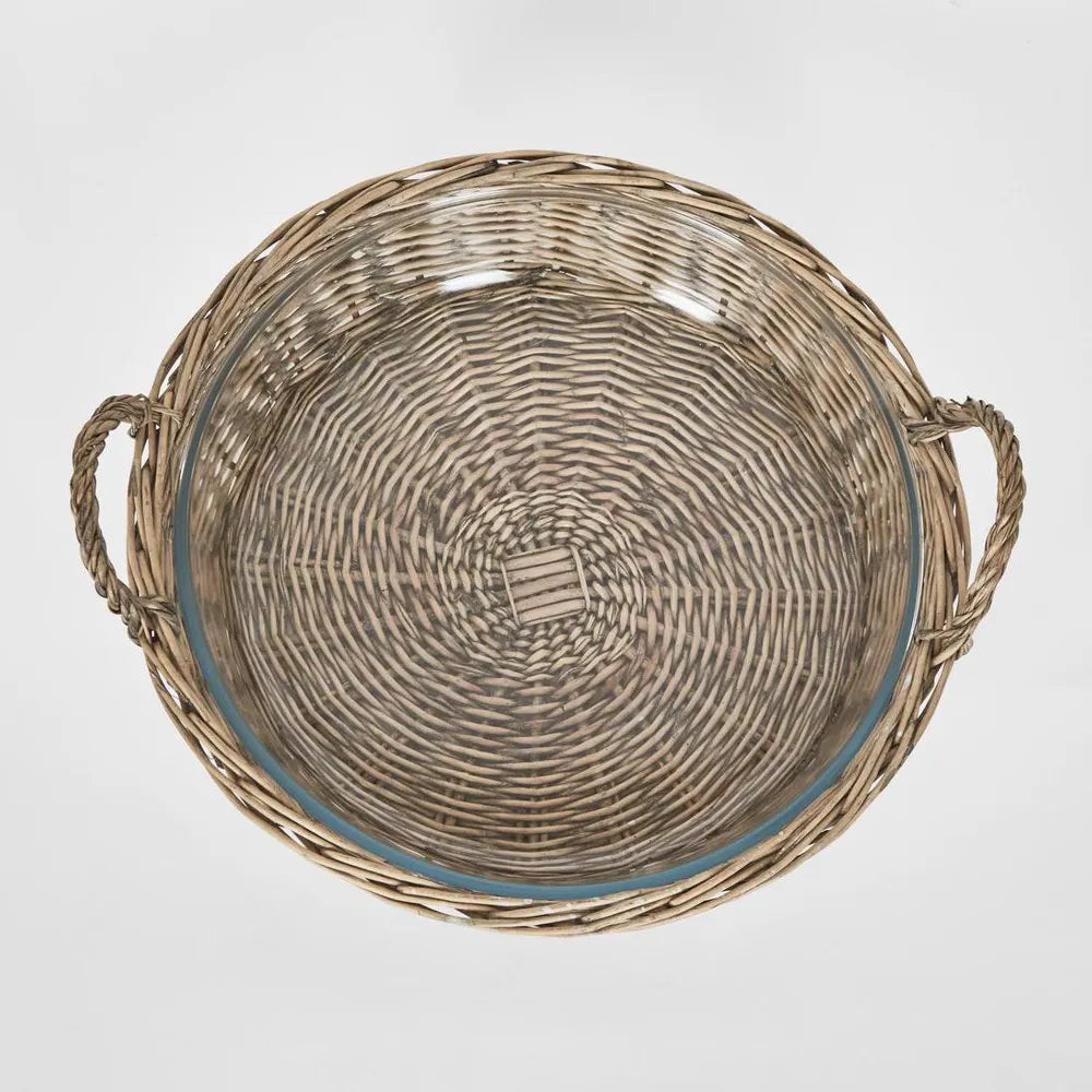 Round Basket with Glass Dish