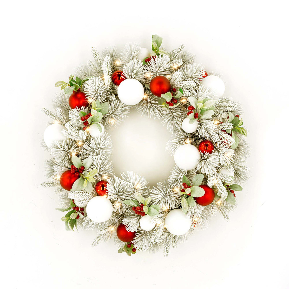 Wreath w Lights Snowy Elegance 76cm