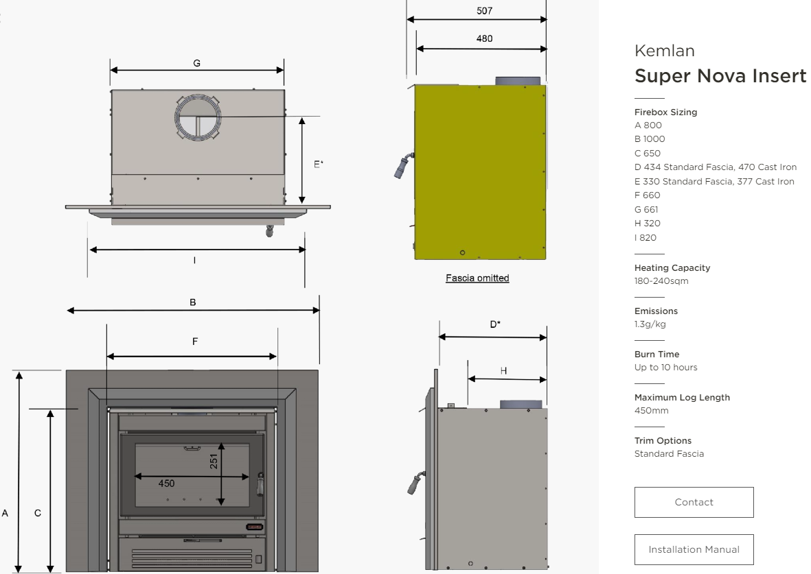 Kemlan Super Nova Inbuilt Wood Fire