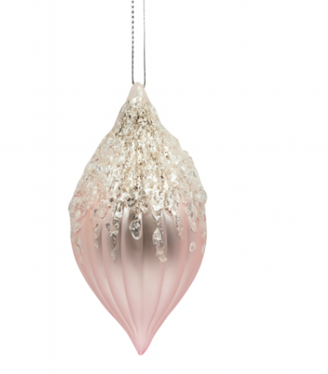 Glass Bauble Pink Frost Tear Drop