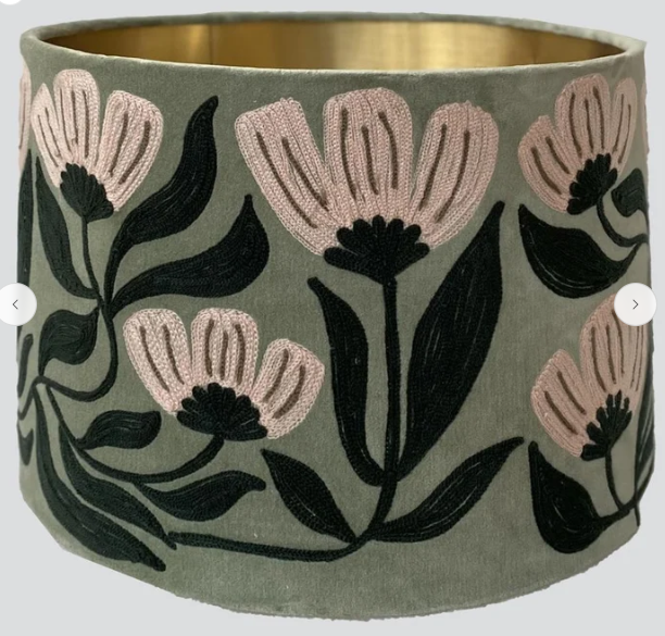 FBL Daisy Velvet Drum Shade Sage Green