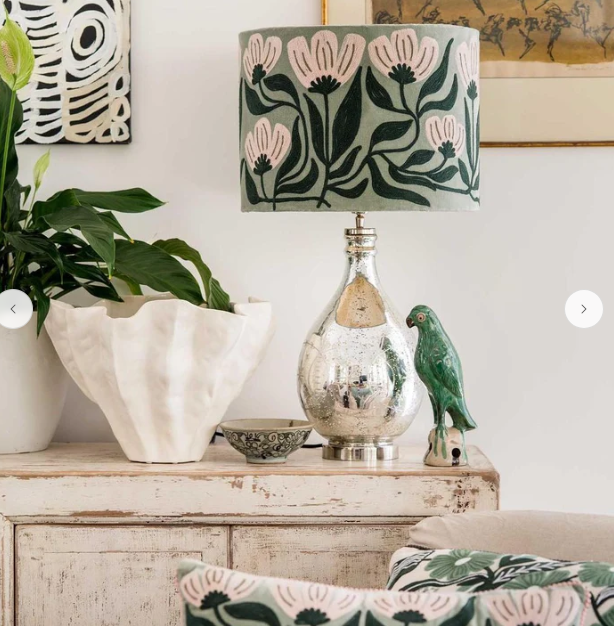 FBL Daisy Velvet Drum Shade Sage Green