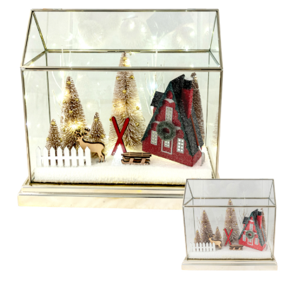 Acrylic Red Chalet Scene W/Led