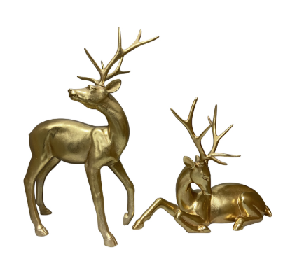Resin Sitting Deer Gold Lge