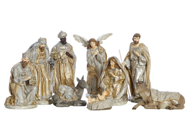 Resin Silver Champ 9pc Nativity