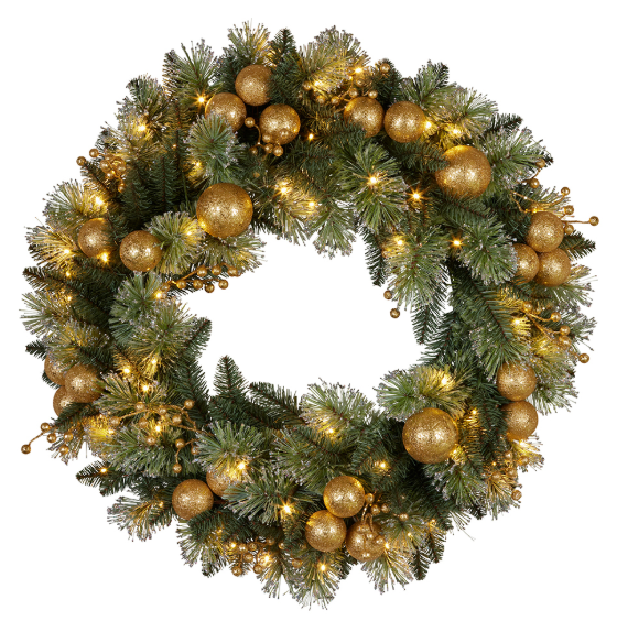 Wreath wLights Gold Collect 76cm