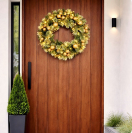 Wreath wLights Gold Collect 76cm