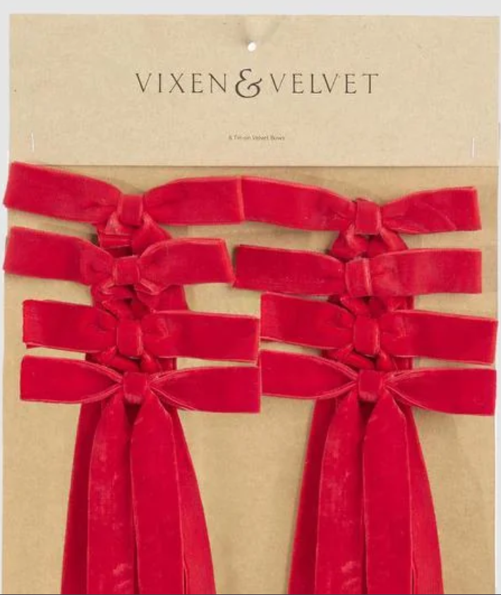 Velvet Tie on Bow Red - Set of 8 pcs