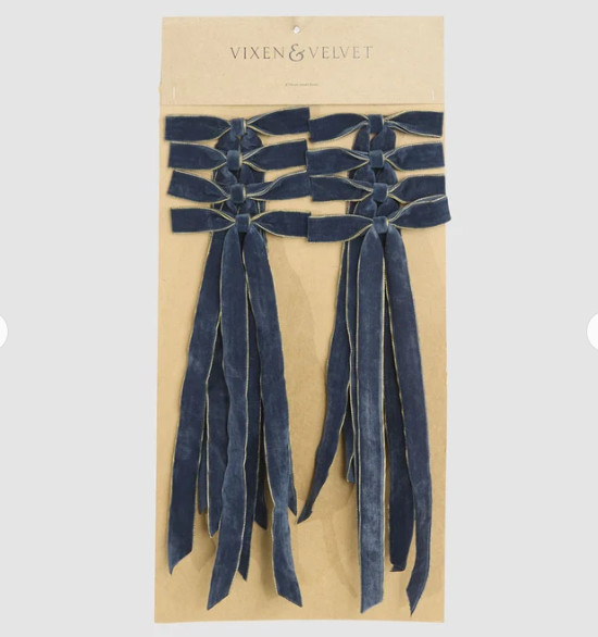 Velvet Tie on Bow Navy Blue w Gold Set 8