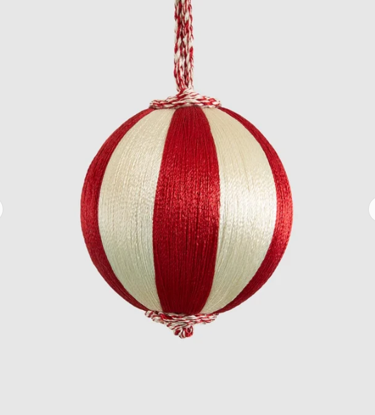 Silk Stripe Bauble Small Red & Ivory