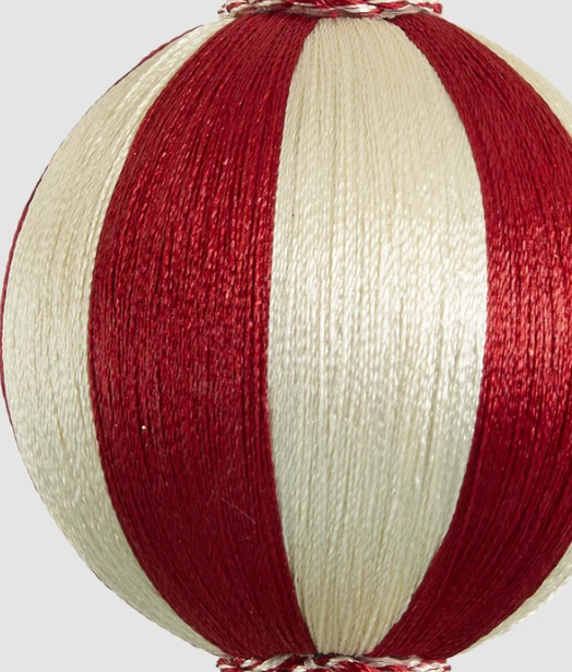 Silk Stripe Bauble Small Red & Ivory