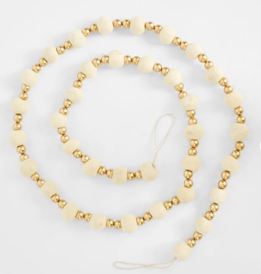Felt Pompom Garland with Gold & Ivory