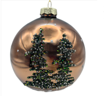 Glass 10cm Bauble Copper Green