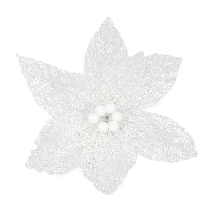 Fabric Clip Poinsttia Wht Skelton