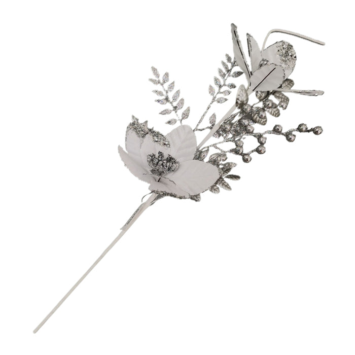 Velvet Magnolia Spray White Silver