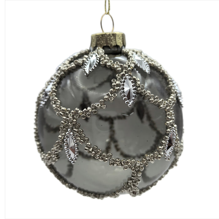Glass 8cm Bauble Black W/Jewels