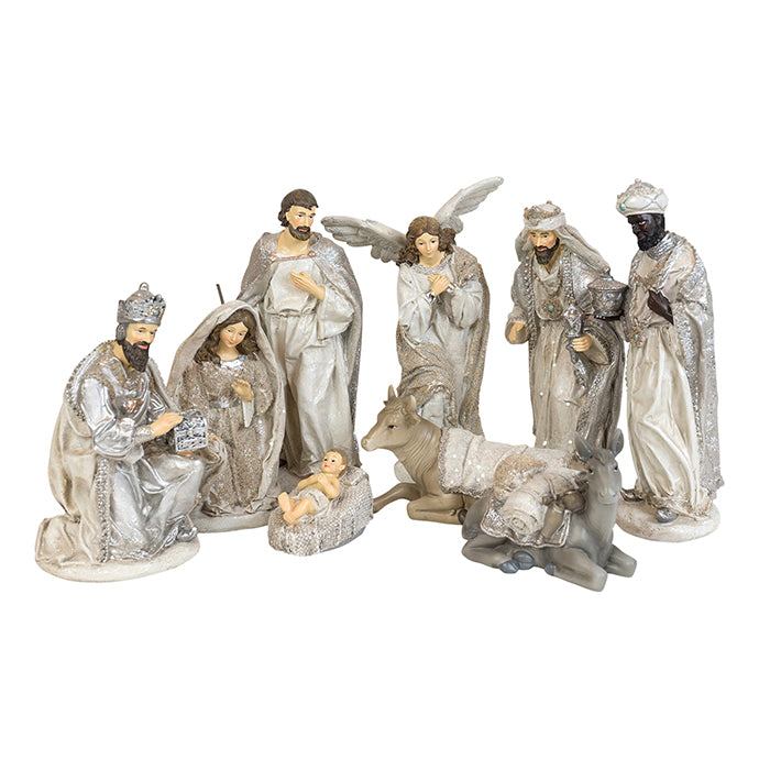Resin Silver White Nativity Set 9