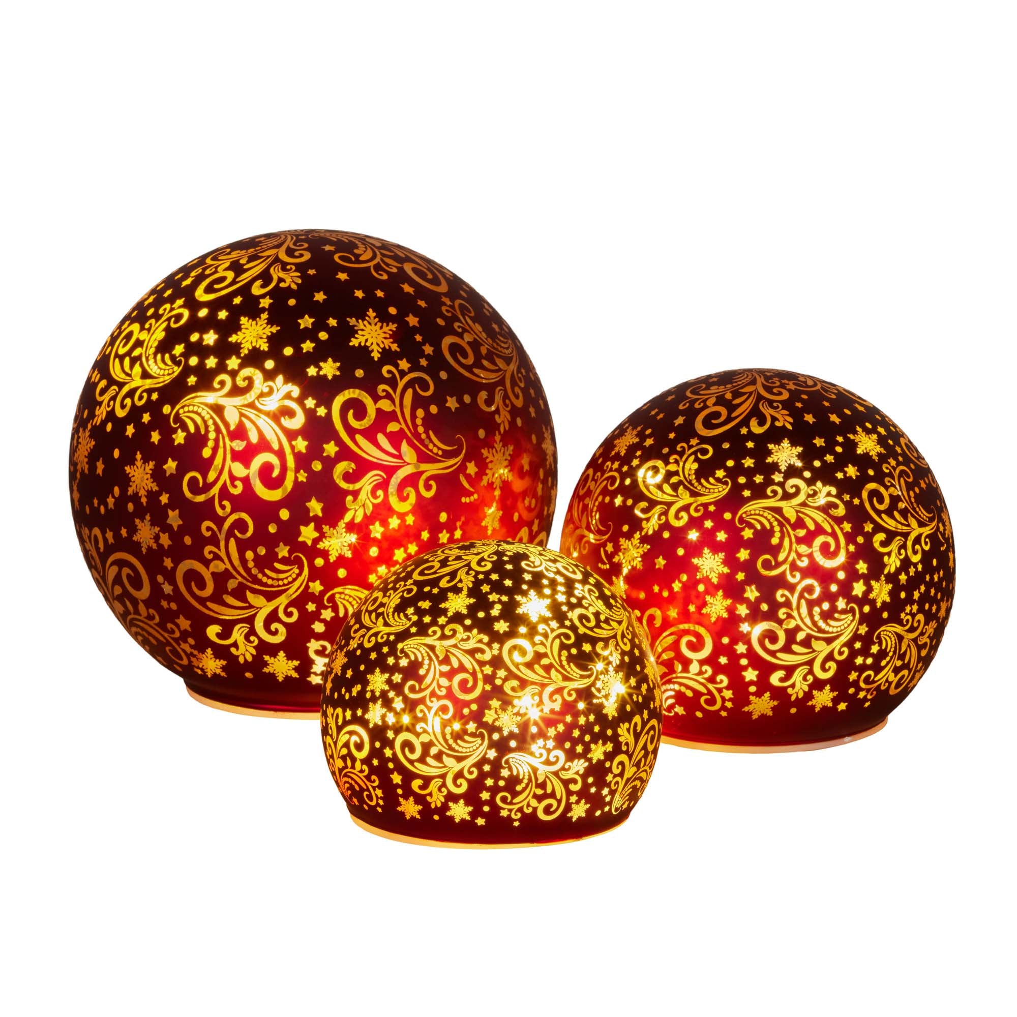 Set of 3 Light Up Spheres Red with Gold