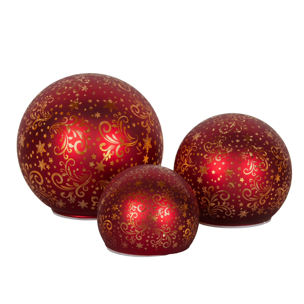 Set of 3 Light Up Spheres Red with Gold