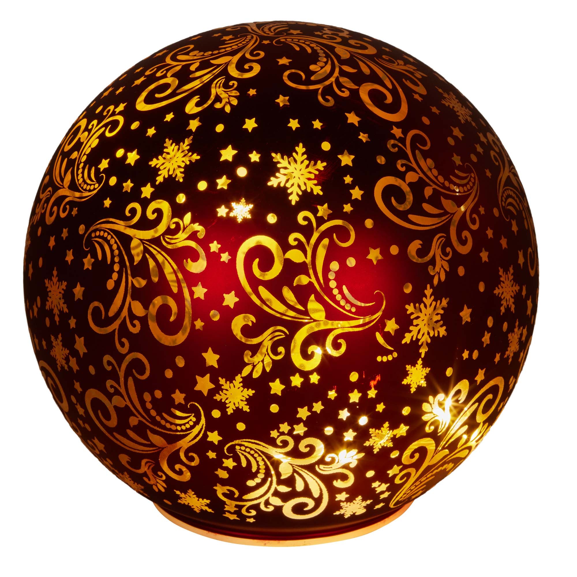 Set of 3 Light Up Spheres Red with Gold