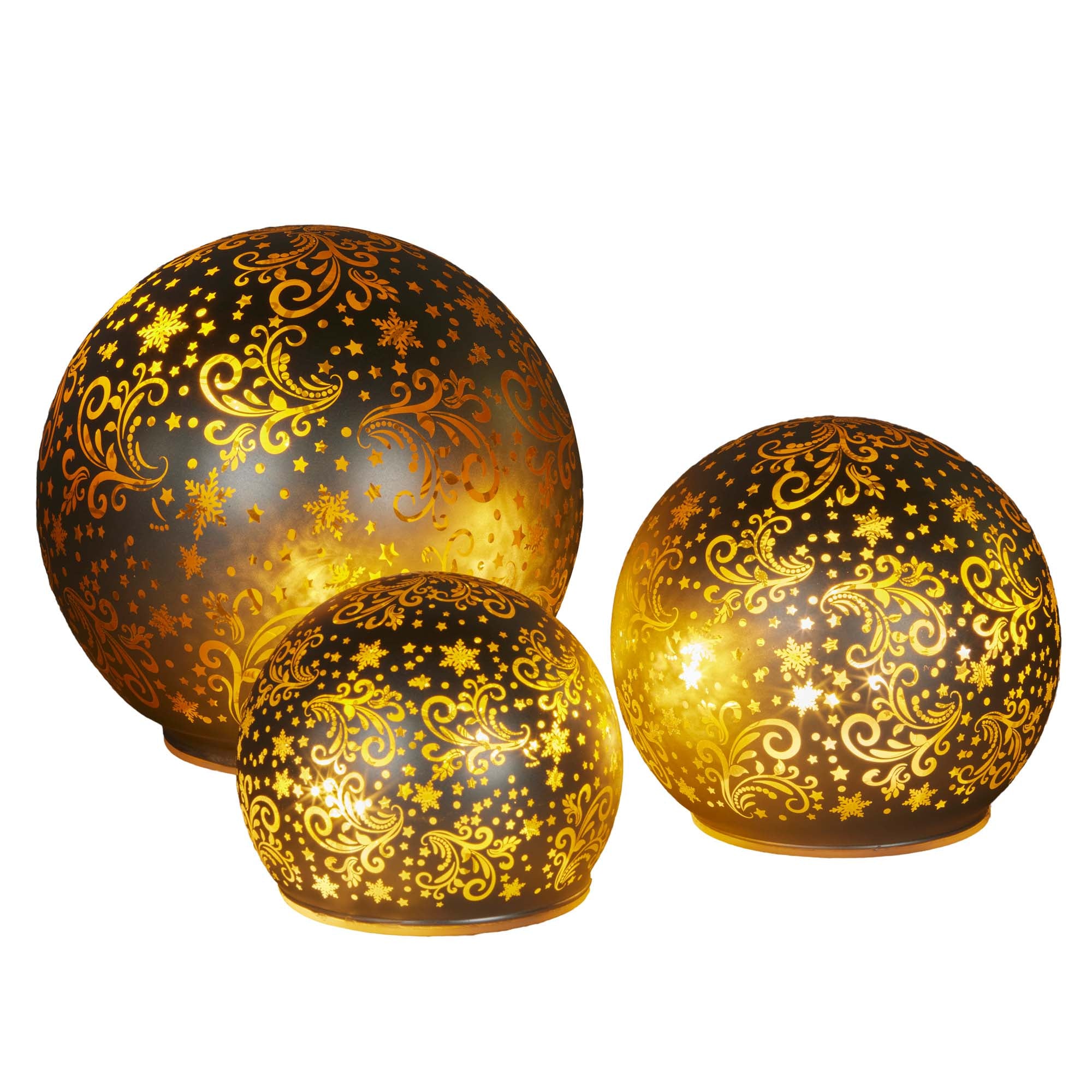 Set of 3 Light Up Spheres Silver with Gold