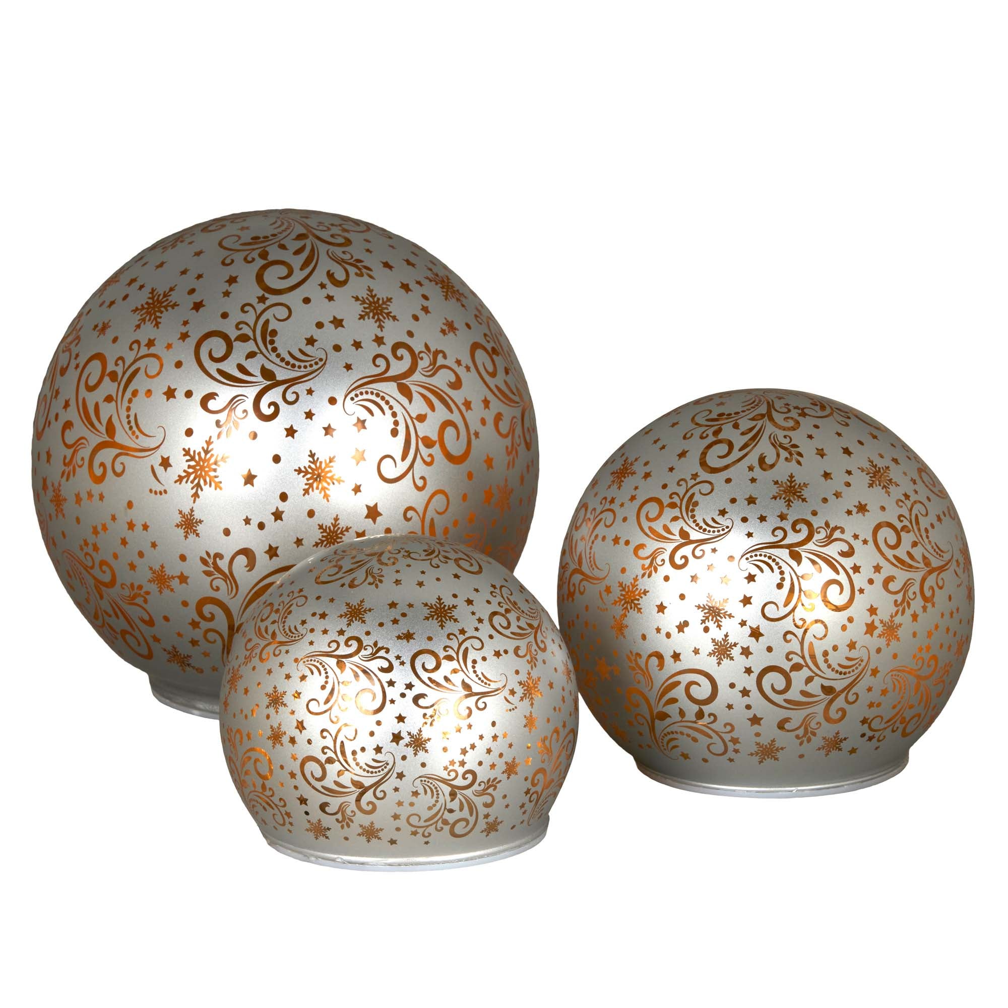 Set of 3 Light Up Spheres Silver with Gold
