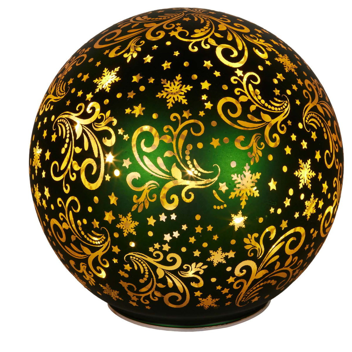 Set of 3 Light Up Spheres Green with Gold