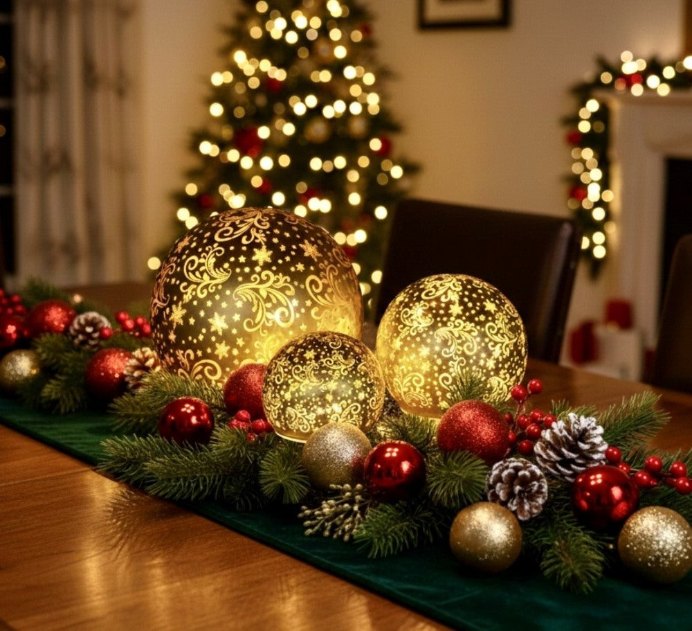 Set of 3 Light Up Spheres Gold