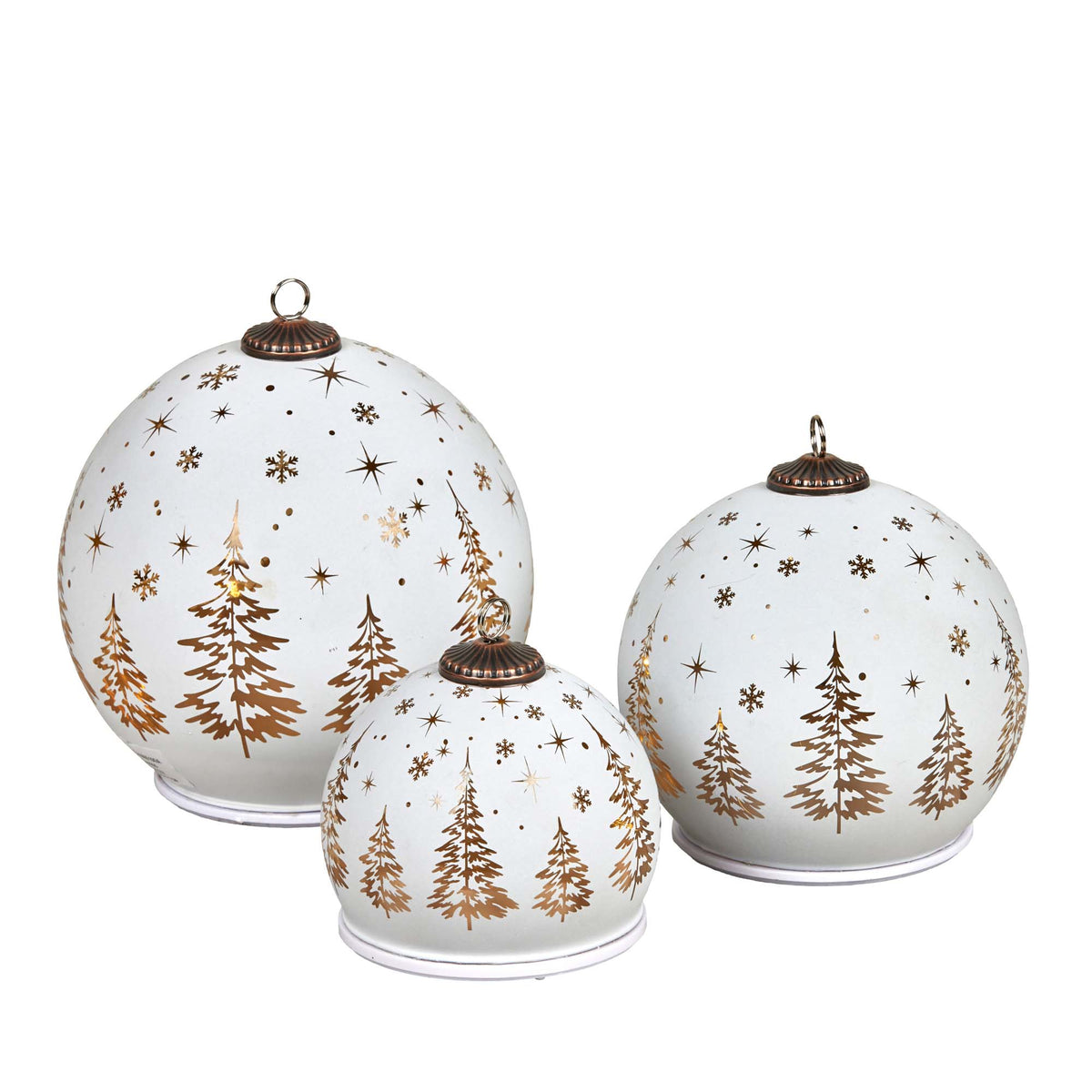 Set of 3 Light Up Spheres White with Gold