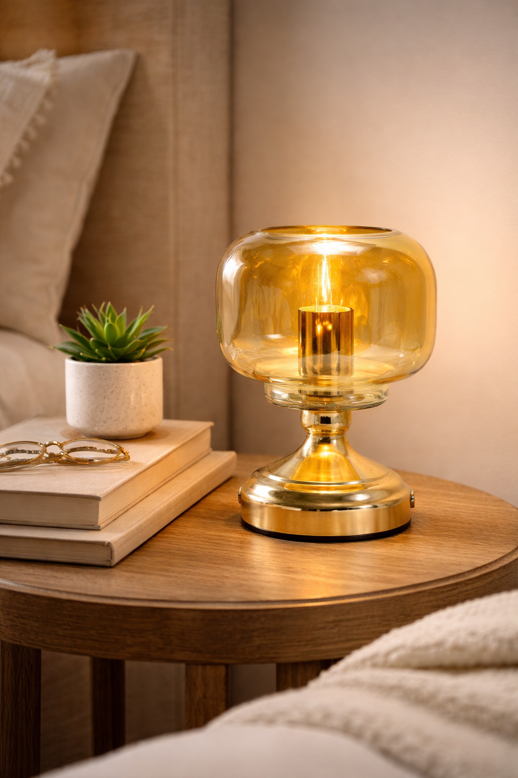 Crete Glass LED Lamp – Amber Pedestal