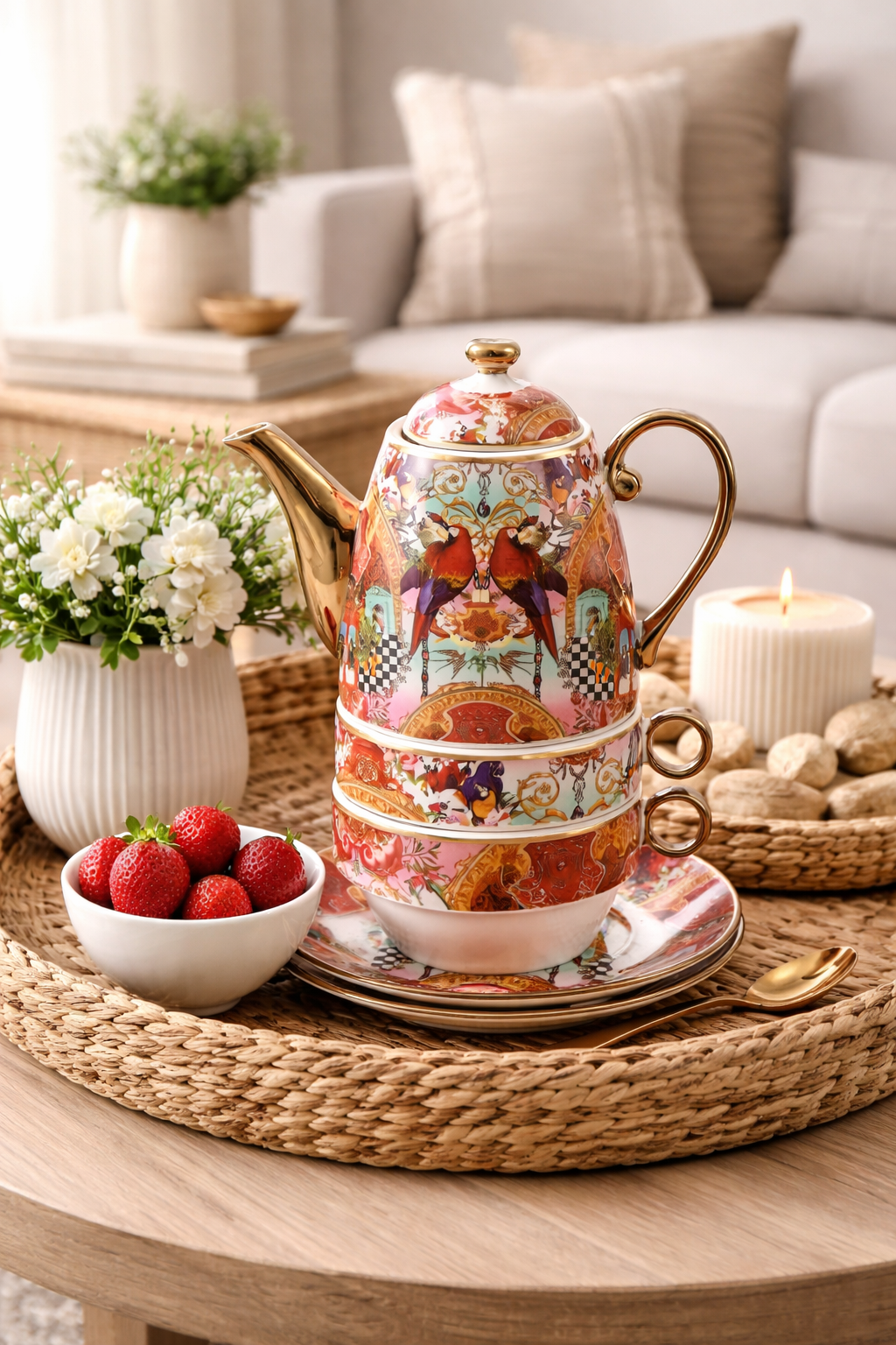 Milano “Tea for Two” Set – Gold Red Parrot