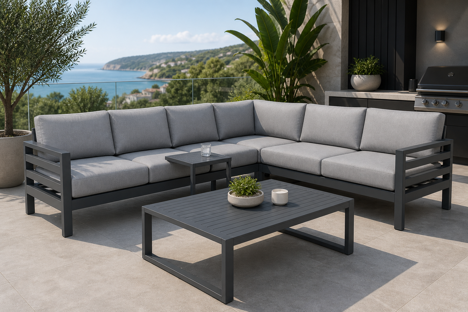 Beta Corner Outdoor Lounge Setting - Gunmetal