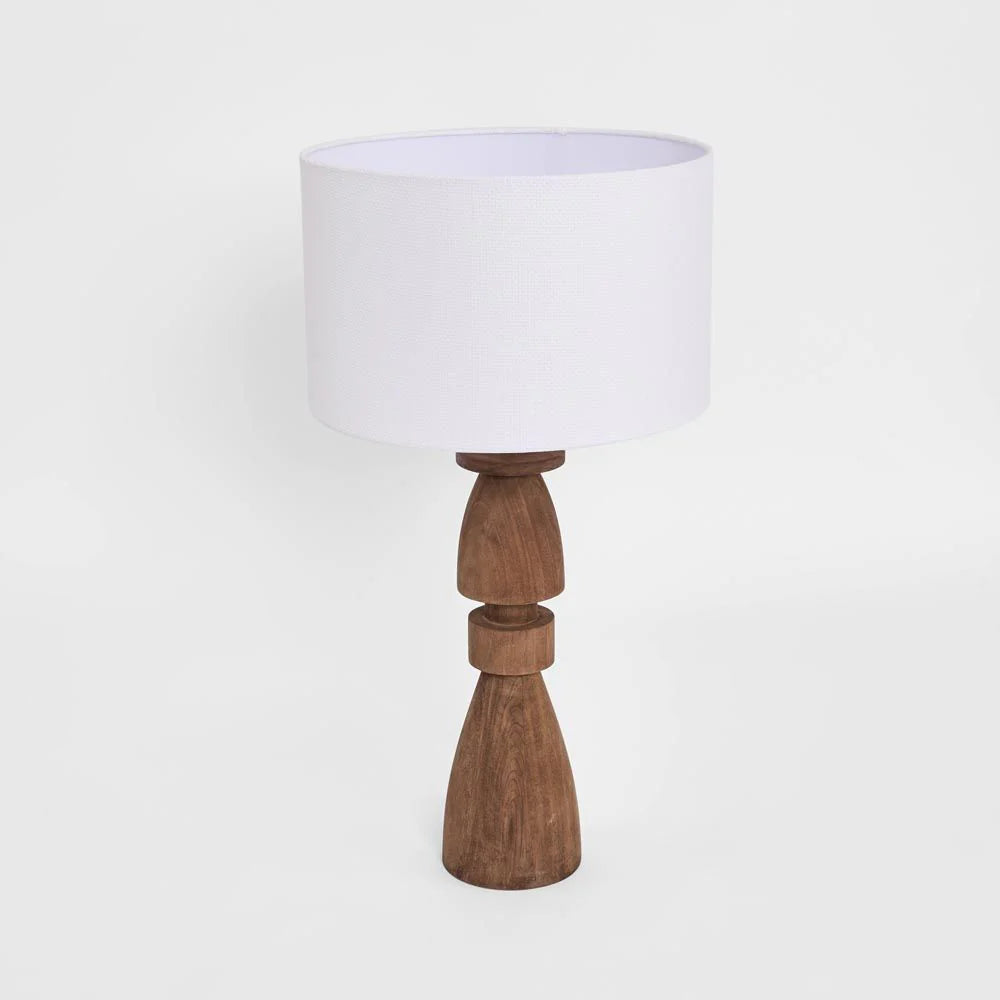 Magnus Wood Table Lamp – Saddle Base with White Shade